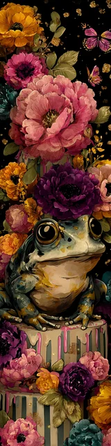 Free printable frog bookmark featuring a frog on a cake